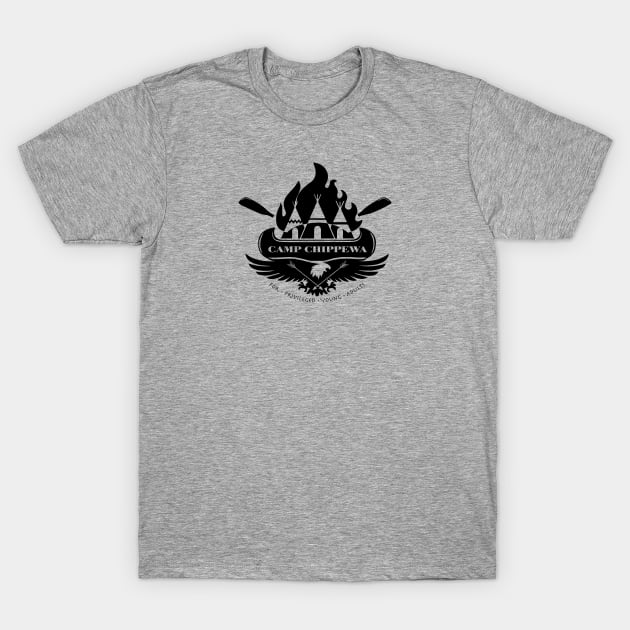 Camp Chippewa Wednesday Addams Inspired Eagle and Canoe Fan Logo in Black T-Shirt by Kraken Sky X TEEPUBLIC